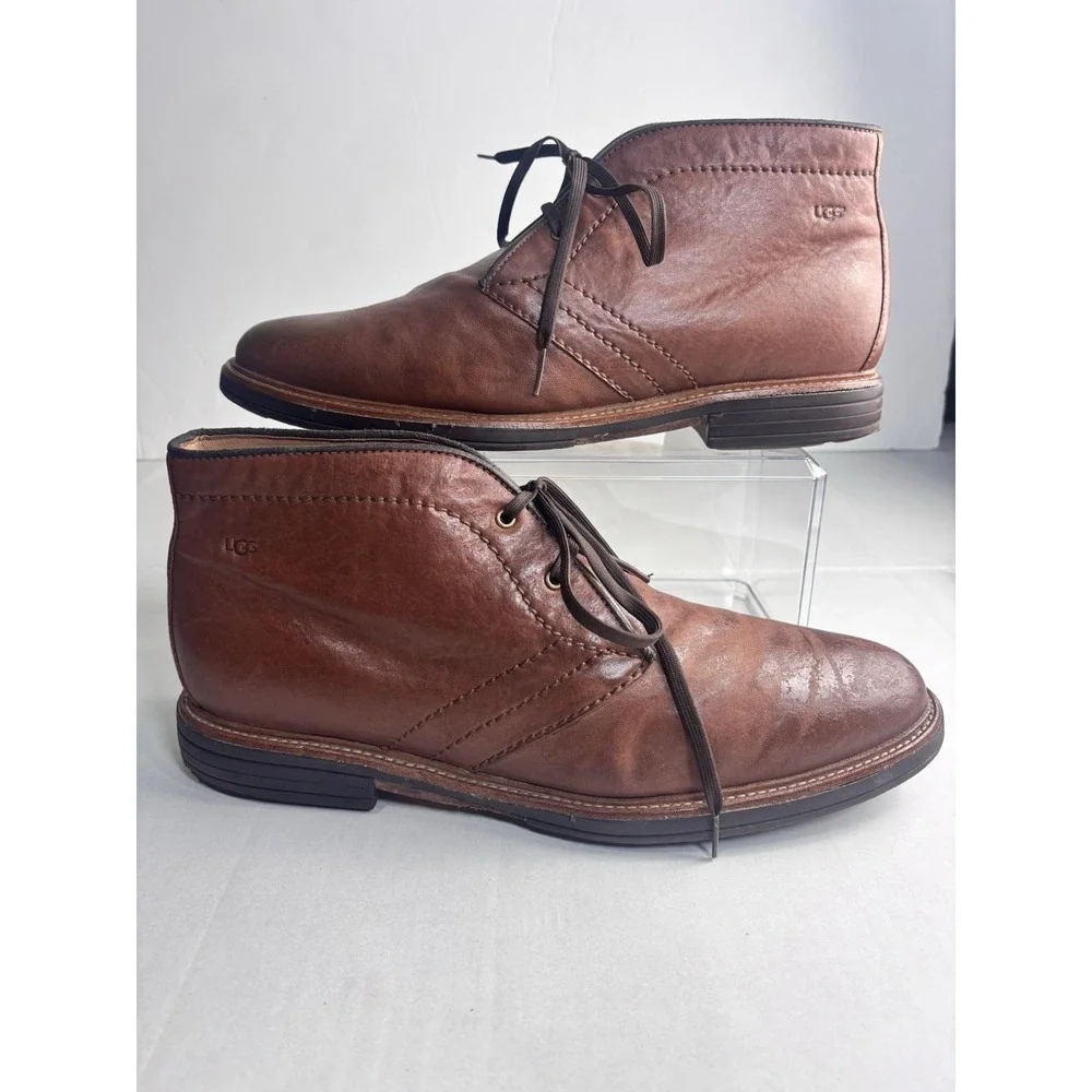 UGG Australia Brown Leather Chukka Boots Men Luxury Business Casual‎ Laces Sz 12